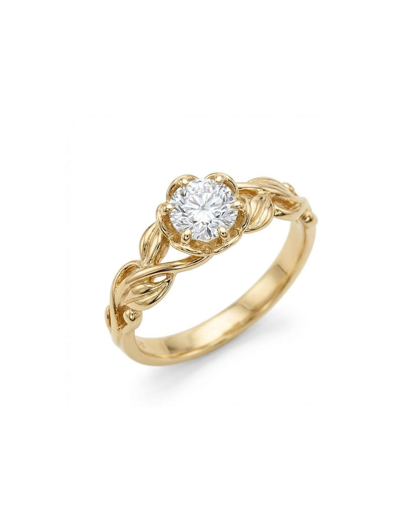 Moissanite Solitaire Art Nouveau Engagement Ring | 14k/18k Solid Gold Branch & Leaf Ring | Delicate Promise Ring Anniversary Gift for Her image #3