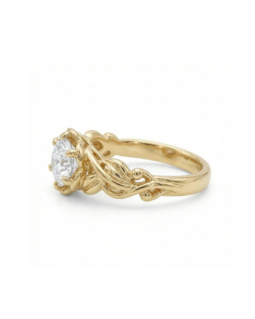 Moissanite Solitaire Art Nouveau Engagement Ring | 14k/18k Solid Gold Branch & Leaf Ring | Delicate Promise Ring Anniversary Gift for Her image #4
