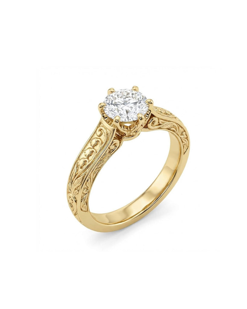 Gold Art Nouveau Ring | Lab Diamond Solitaire Engagement Ring | Women Promise Ring | Delicate Bridal Jewelry image #2