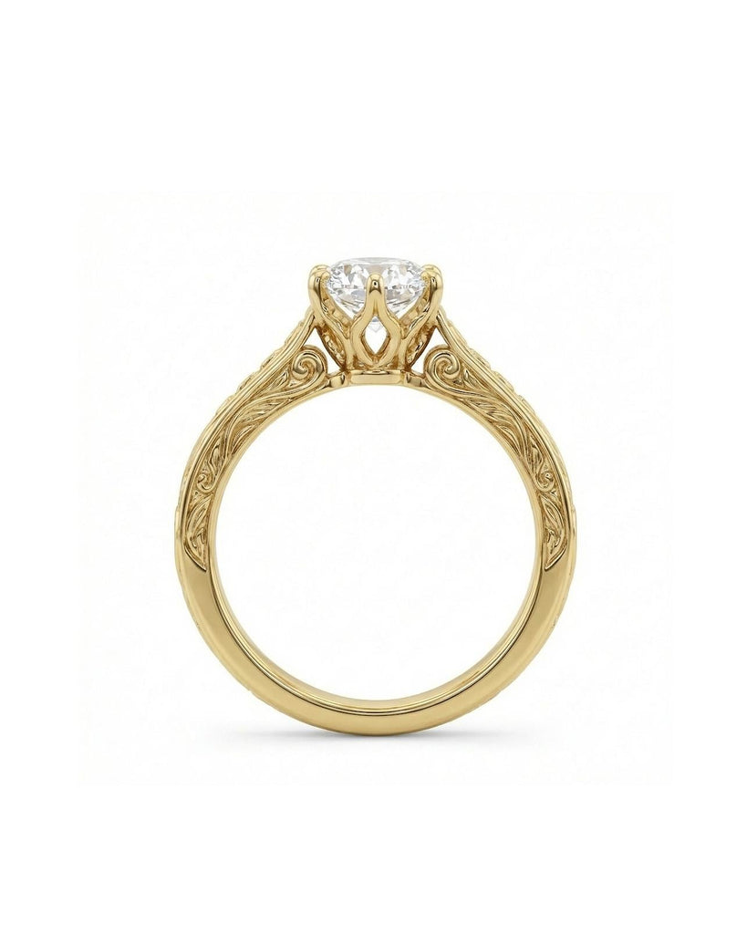 Gold Art Nouveau Ring | Lab Diamond Solitaire Engagement Ring | Women Promise Ring | Delicate Bridal Jewelry image #3