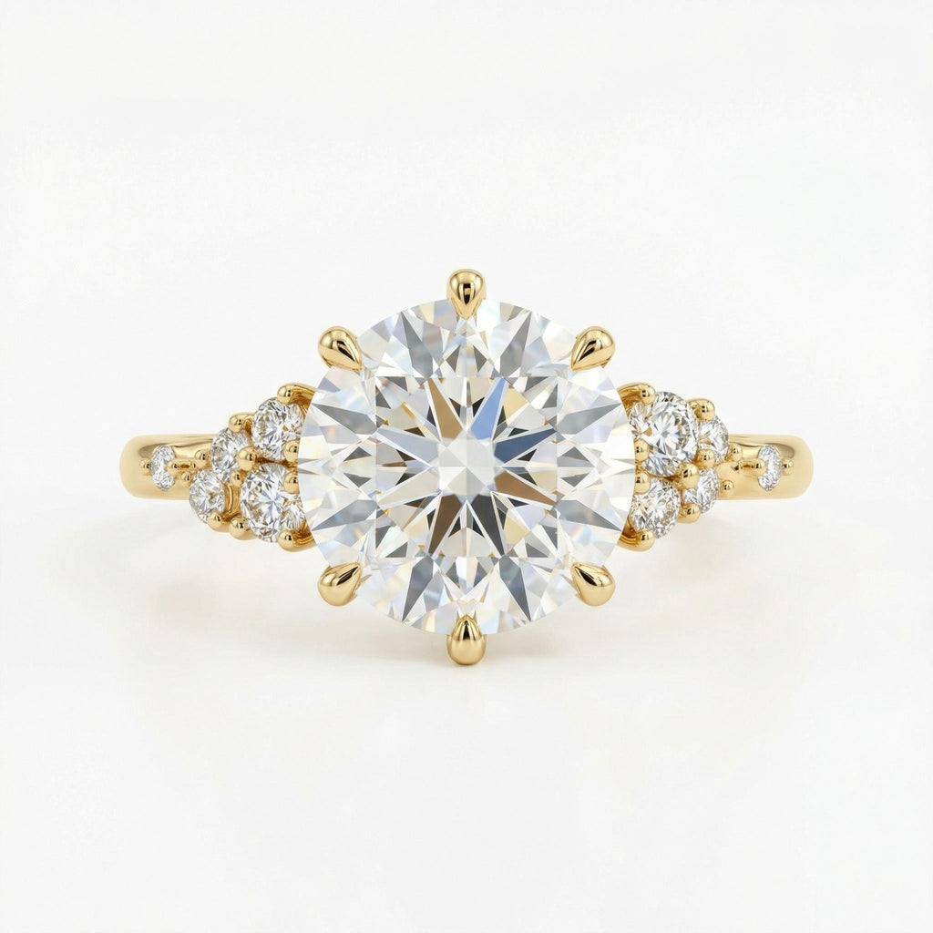 3ct Round Cut Moissanite 14k Solid Gold Engagement Ring, Unique Snowdrift 6 Prong Bridal Cluster Promise Ring, Vintage Wedding Ring for Her