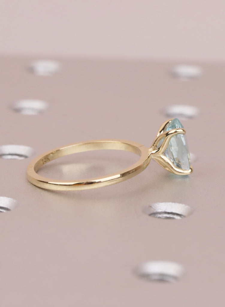 1.5ct Aquamarine Engagement Ring, Oval 14K Yellow Gold Solitaire, Talon Prong Setting, Bridal Gold Ring, Anniversary Wedding Promise Ring image #11