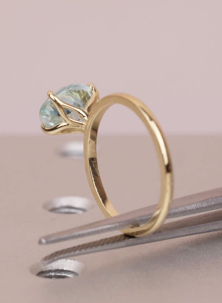 1.5ct Aquamarine Engagement Ring, Oval 14K Yellow Gold Solitaire, Talon Prong Setting, Bridal Gold Ring, Anniversary Wedding Promise Ring image #14