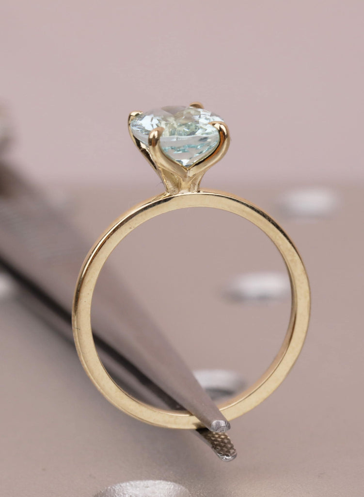 1.5ct Aquamarine Engagement Ring, Oval 14K Yellow Gold Solitaire, Talon Prong Setting, Bridal Gold Ring, Anniversary Wedding Promise Ring image #13