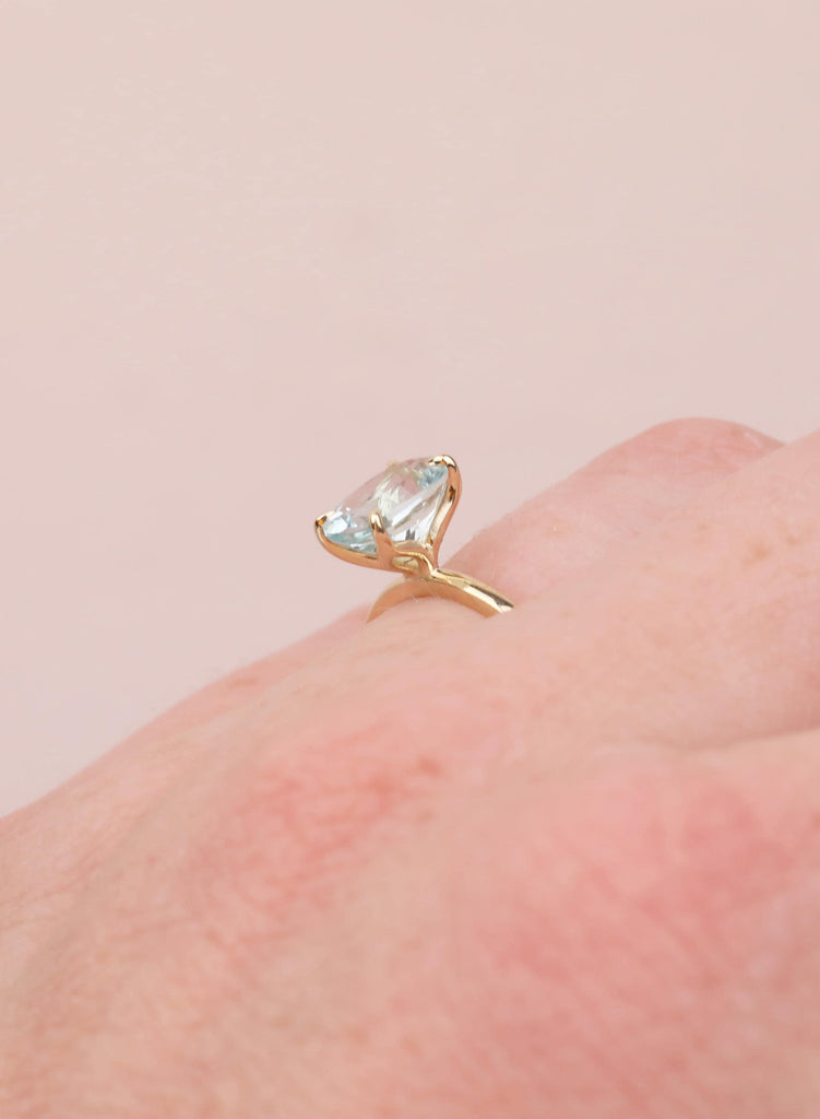 1.5ct Aquamarine Engagement Ring, Oval 14K Yellow Gold Solitaire, Talon Prong Setting, Bridal Gold Ring, Anniversary Wedding Promise Ring image #3