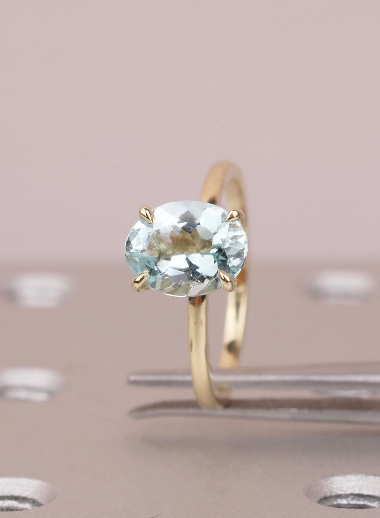 1.5ct Aquamarine Engagement Ring, Oval 14K Yellow Gold Solitaire, Talon Prong Setting, Bridal Gold Ring, Anniversary Wedding Promise Ring image #2
