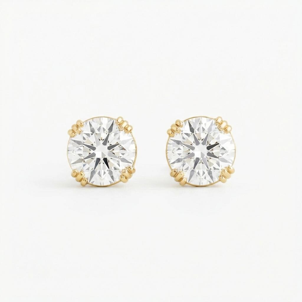 14K Gold Round VVS Moissanite Earrings, Solid Gold Threaded Studs, Handmade Earrings for Woman, Custom Made Stud Earrings, Everyday Jewelry image #3