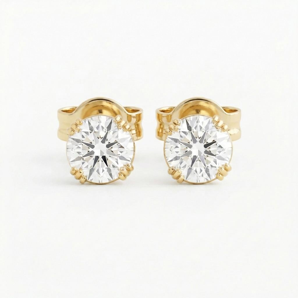 Solitaire Lab Diamond Stud Earrings, 14K Yellow Gold Threaded Studs, Minimalist Handmade Earrings image #3