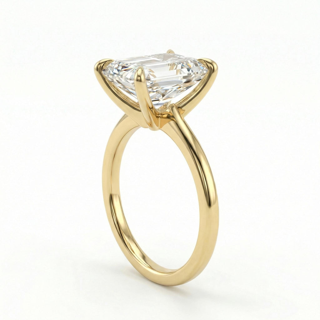 4 Carat Emerald Cut Moissanite Engagement Ring | 4 CT Emerald Cut Ring | Solid Gold 14k Moissanite Solitaire Ring | Anniversary Wedding Ring image #6