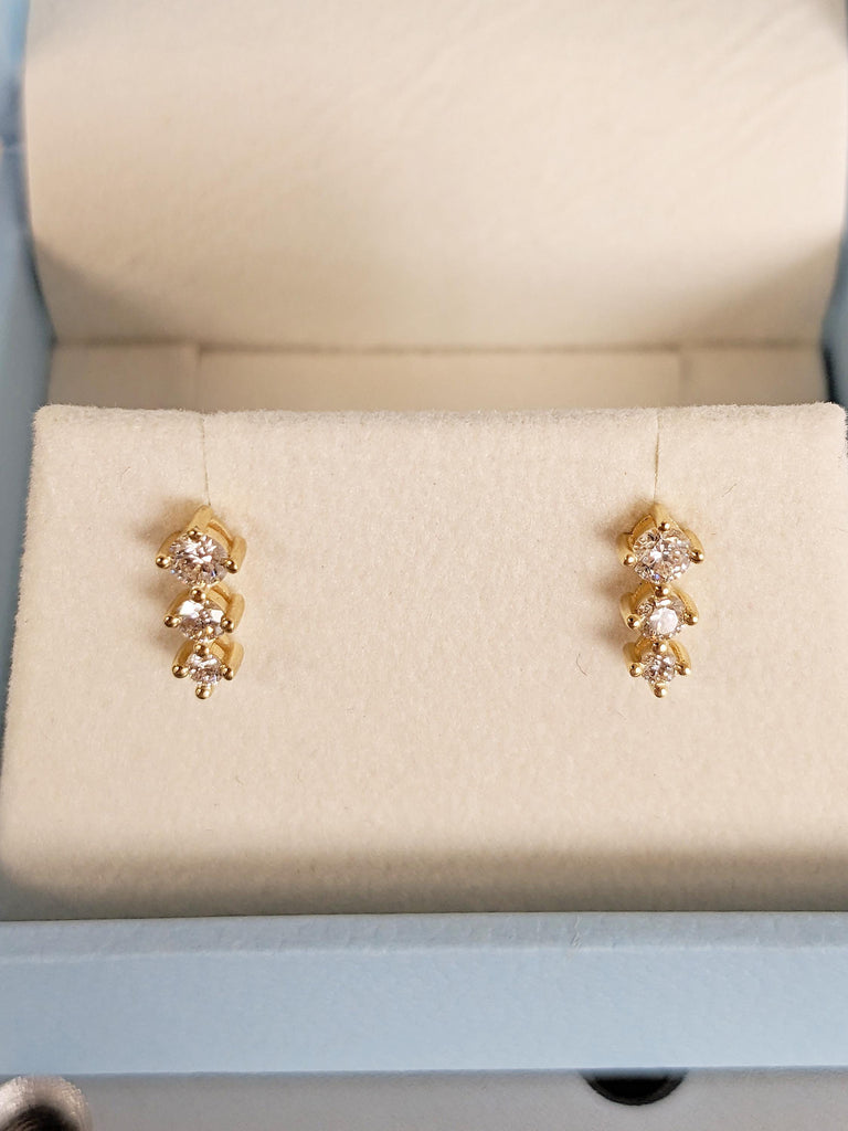 Minimalist Earrings, Three Stone Lab Diamond Earrings, 18k Gold Stud Earring image #10