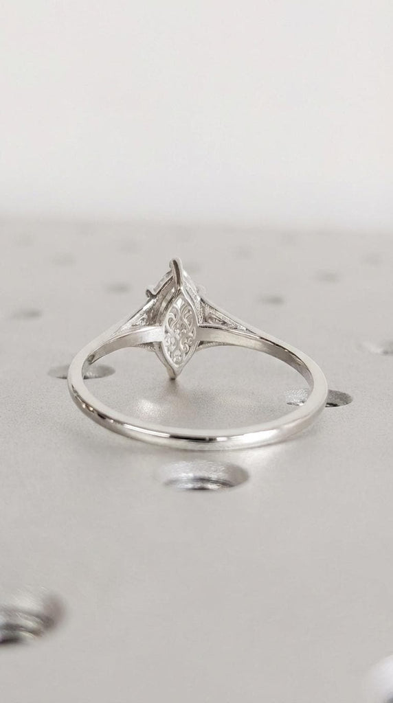Silver Heirloom Lab Diamond Engagement Ring, Marquise Cut Victorian Filigree Band, Antique Proposal Ring, Women's Wedding Anniversary Ring image #4