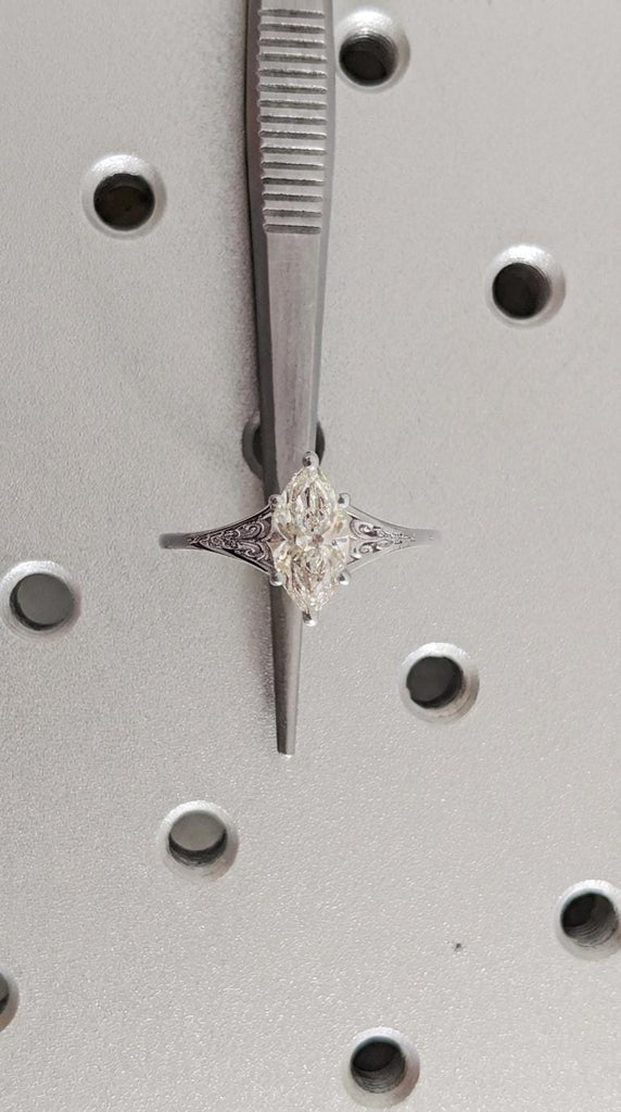 Silver Heirloom Moissanite Engagement Ring, Marquise Cut Victorian Filigree Band, Antique Proposal Ring, Women's Wedding Anniversary Ring image #5