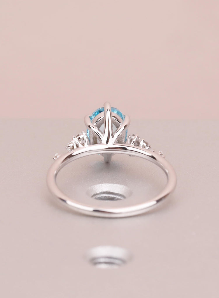 Oval Aquamarine Engagement Ring for Women, Snowdrift 6 Prongs Cluster Ring, March Birthstone Promise Ring, Blue Gemstone Solid Gold Ring image #6