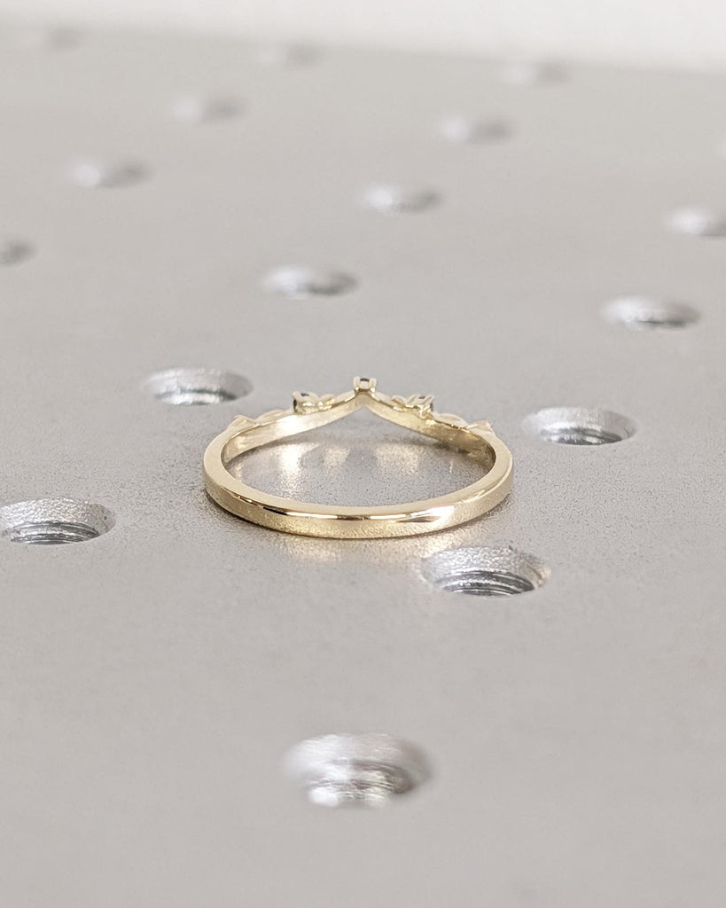 Black Diamond Curved Wedding Band: Platinum or Gold Leaf Ring, Branch Twig Nature Wedding Ring, Stacking Ring, Matching Band image #8