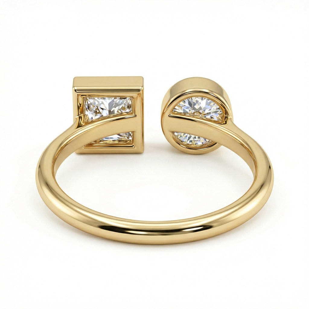 14k Solid Gold Open Wedding Band Ring | Two Stone Engagement Moissanite Cuff Ring | Minimal Stackable Ring for Her | Anniversary Gift image #6