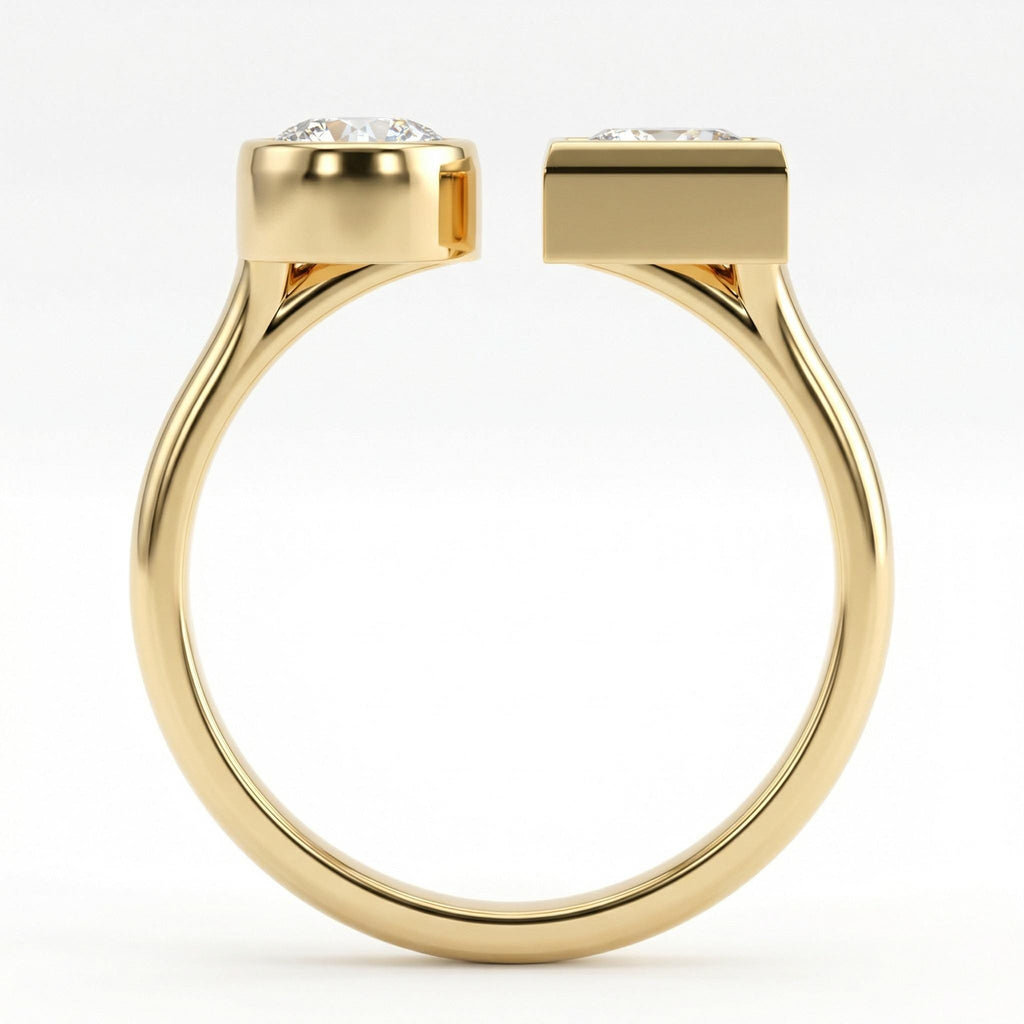 Toi et Moi Engagement Diamond Cuff Ring | 14k Solid Gold Open Wedding Band Ring | Minimal Stackable Ring for Her | Anniversary Gift image #5
