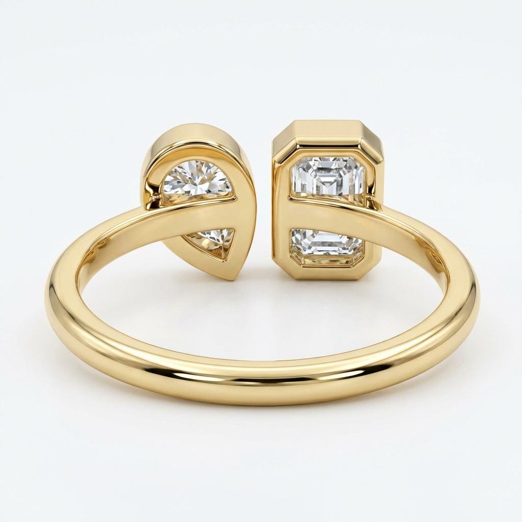 Open Band Lab Diamond Engagement Ring | Two Stone Diamond Cuff Ring | 14k Yellow Gold Minimal Stackable Ring for Her | Anniversary Gift image #5
