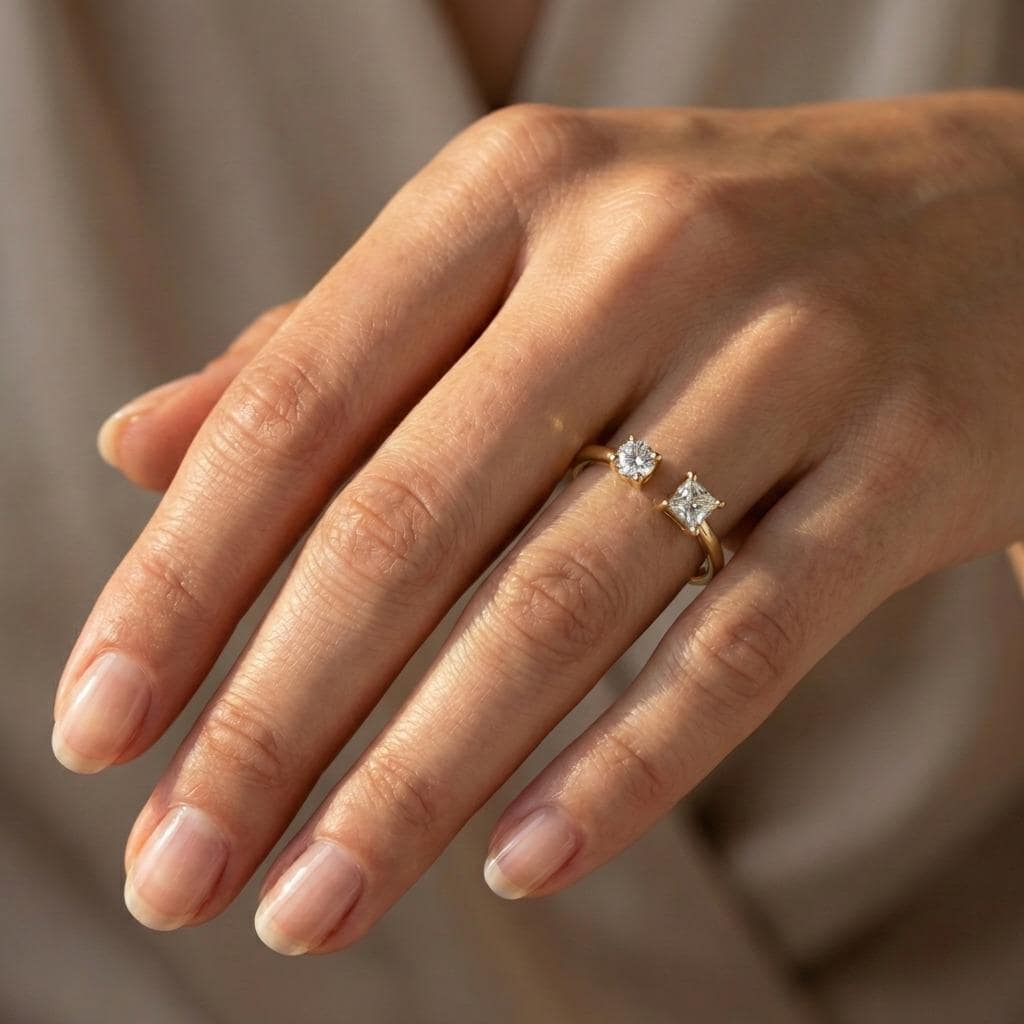Round & Princess Cut Diamond Engagement Ring | You N Me Solid Gold Wedding Anniversary Ring | Best Man Made Diamond Jewelry image #2