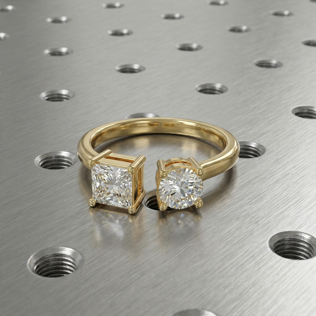Round & Princess Cut Diamond Engagement Ring | You N Me Solid Gold Wedding Anniversary Ring | Best Man Made Diamond Jewelry image #3