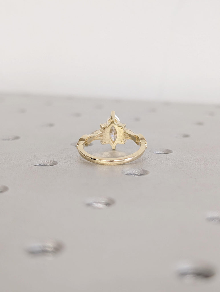 Art Deco 14K Yellow Gold Engagement Ring, Marquise Moissanite Ring image #5