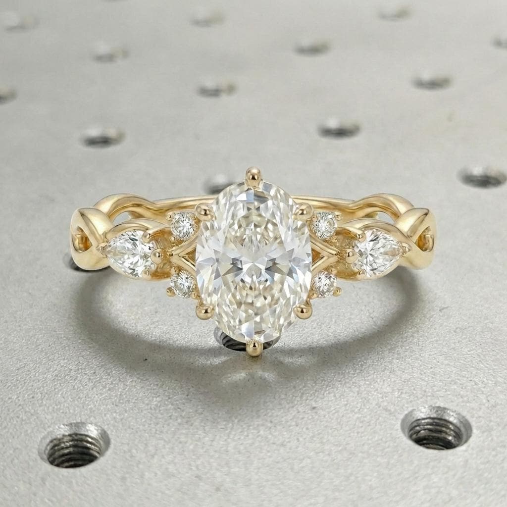 Oval Cut Moissanite Ring: Twisted Style Wedding Ring, 14k 18k Yellow Rose White Gold Anniversary Ring