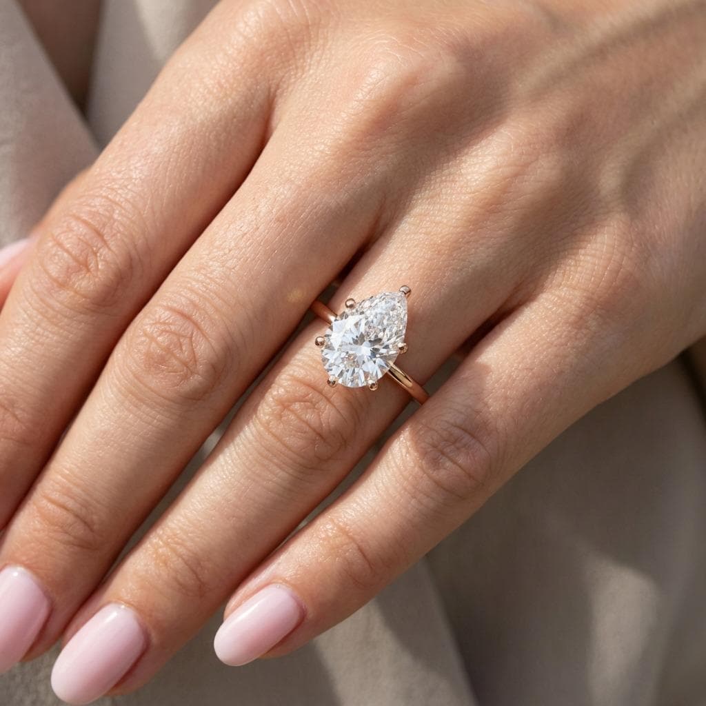 3ct Pear cut Lab Diamond Engagement Ring: 14k Solid Rose Gold Solitaire image #2