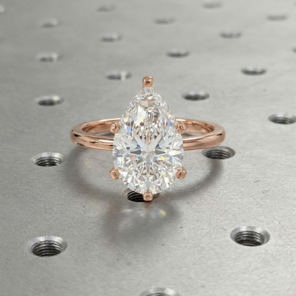 3ct CVD Diamond Ring | Pear cut Engagement Ring | Solitaire Rose Gold Ring