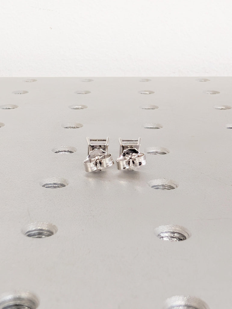 14k Solid White Gold Earrings, Princess Cut Salt and Pepper Diamond Stud Earrings image #6