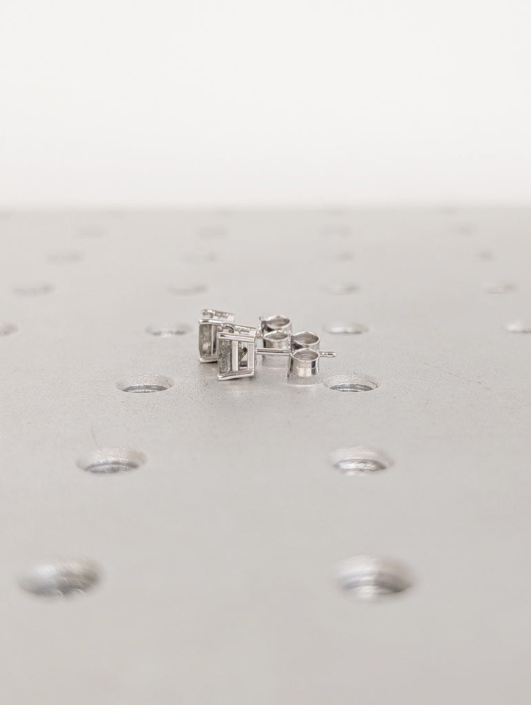14k Solid White Gold Earrings, Princess Cut Salt and Pepper Diamond Stud Earrings image #14