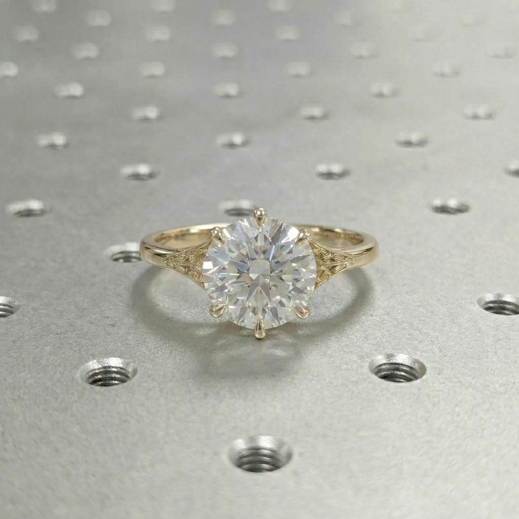 Vintage Victorian Filigree Moissanite Ring, 14K Solid Gold Solitaire Round Cut Moissanite Engagement Ring image #2