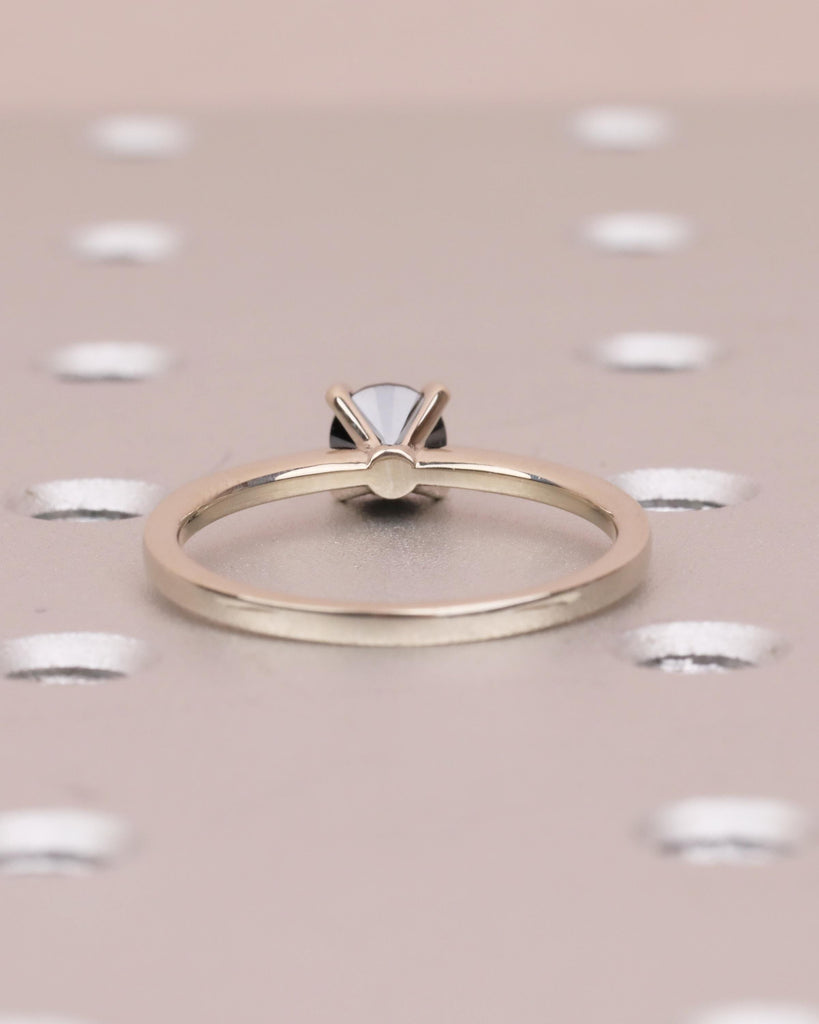 Solitaire Diamond Ring, Round Black Diamond Engagement Ring, Dainty 18k/14k White Gold Promise Ring for Her, Minimalist Rings for Women image #4