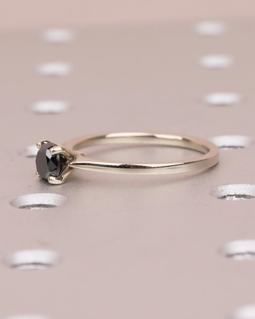 Solitaire Diamond Ring, Round Black Diamond Engagement Ring, Dainty 18k/14k White Gold Promise Ring for Her, Minimalist Rings for Women image #3