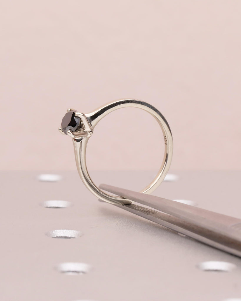 Solitaire Diamond Ring, Round Black Diamond Engagement Ring, Dainty 18k/14k White Gold Promise Ring for Her, Minimalist Rings for Women image #12