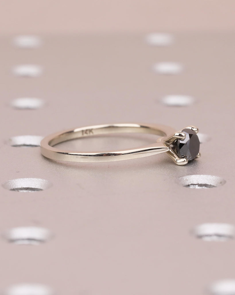 Solitaire Diamond Ring, Round Black Diamond Engagement Ring, Dainty 18k/14k White Gold Promise Ring for Her, Minimalist Rings for Women image #10