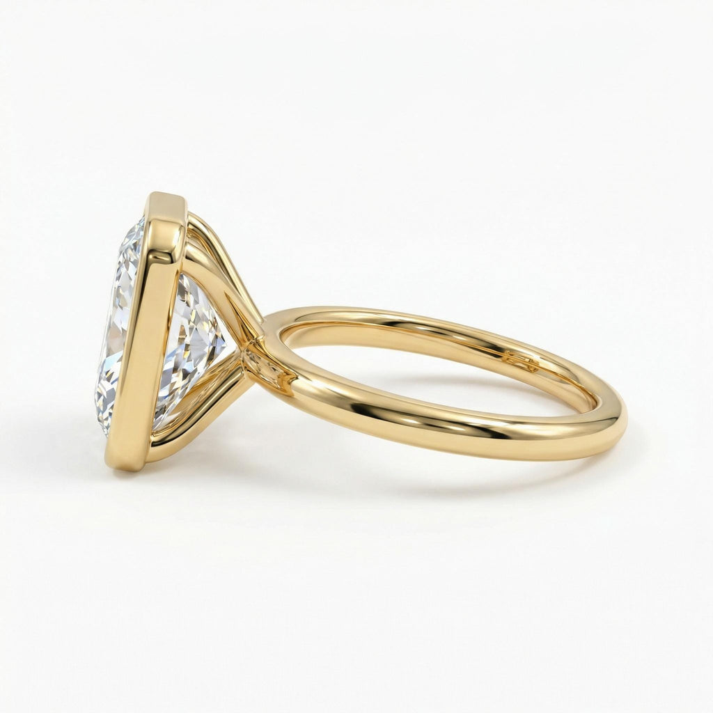 14K Yellow Gold Certified 4ct Lab Diamond Engagement Ring | Bezel set Statement Wedding Ring | Anniversary Gift For Her image #4