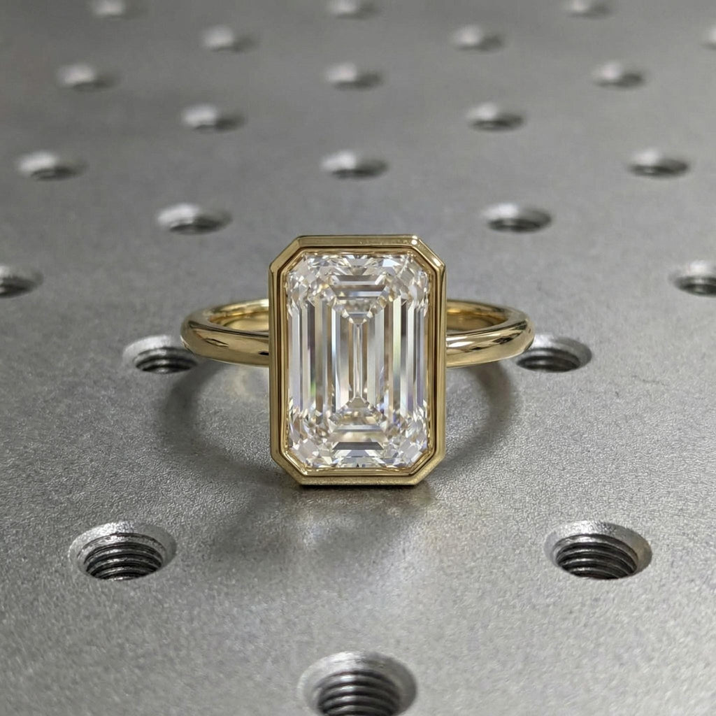14K Yellow Gold Certified 4ct Lab Diamond Engagement Ring | Bezel set Statement Wedding Ring | Anniversary Gift For Her image #3