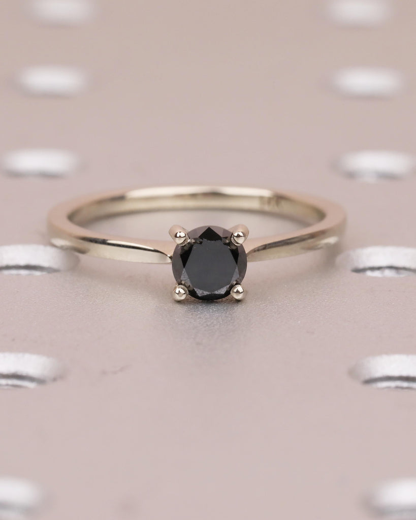 Solitaire Diamond Ring, Round Black Diamond Engagement Ring, Dainty 18k/14k White Gold Promise Ring for Her, Minimalist Rings for Women image #15