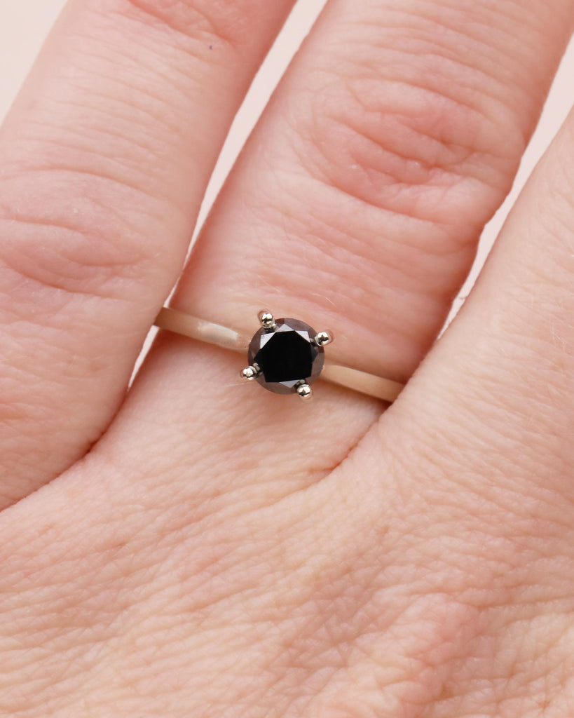 Solitaire Diamond Ring, Round Black Diamond Engagement Ring, Dainty 18k/14k White Gold Promise Ring for Her, Minimalist Rings for Women image #7