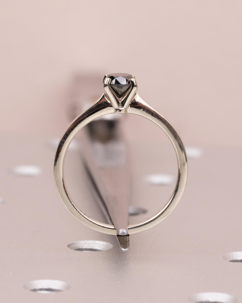 Solitaire Diamond Ring, Round Black Diamond Engagement Ring, Dainty 18k/14k White Gold Promise Ring for Her, Minimalist Rings for Women image #8