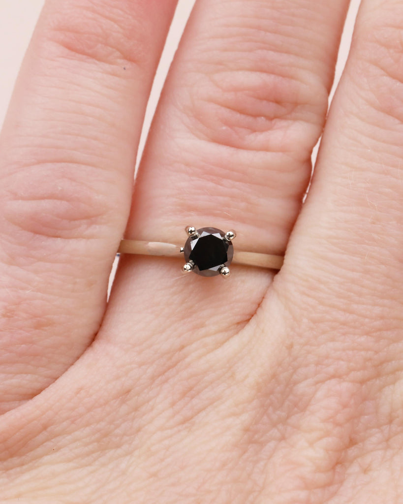 Solitaire Diamond Ring, Round Black Diamond Engagement Ring, Dainty 18k/14k White Gold Promise Ring for Her, Minimalist Rings for Women image #14