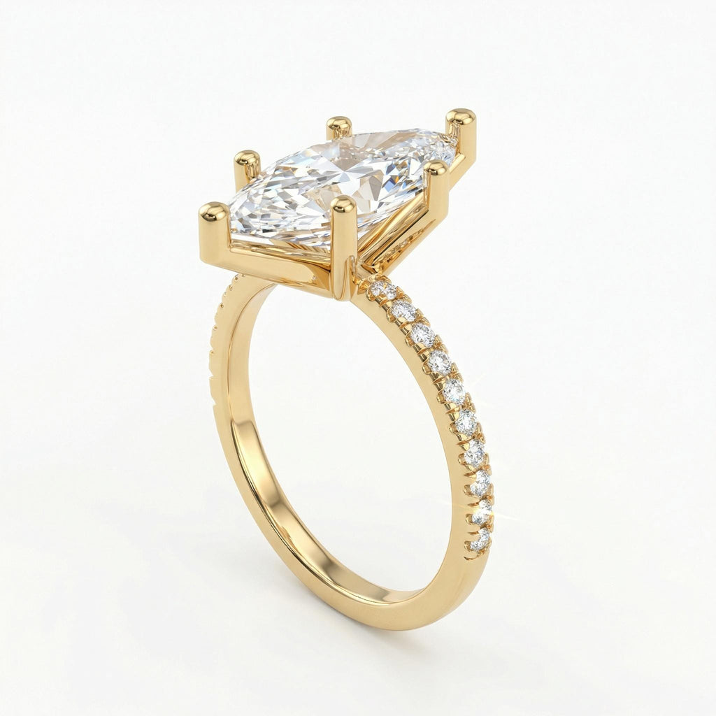 3 Carat Marquise Lab Grown Diamond Ring, Dainty 14k Yellow Gold Half Eternity Ring image #4