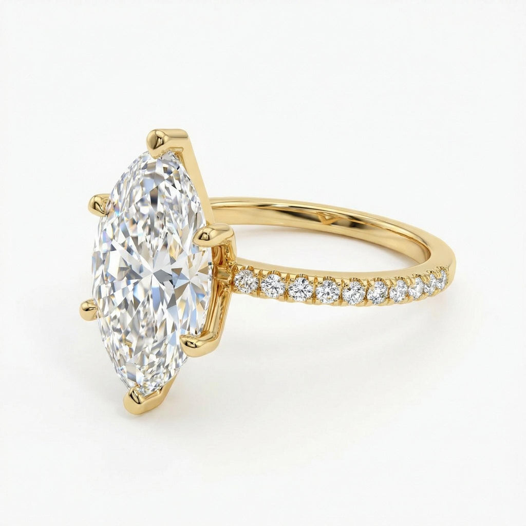 3 Carat Marquise Lab Grown Diamond Ring, Dainty 14k Yellow Gold Half Eternity Ring image #3