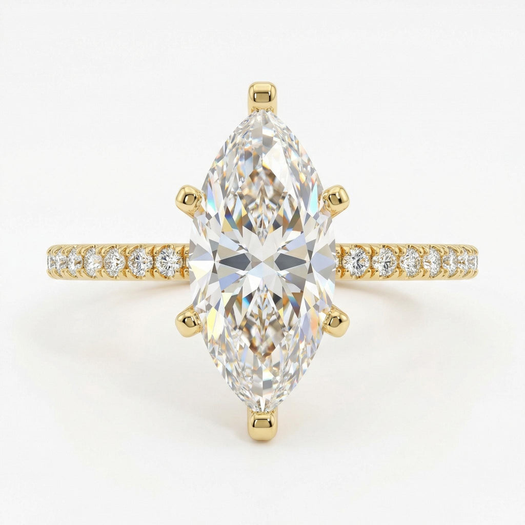 3 Carat Marquise Lab Grown Diamond Ring, Dainty 14k Yellow Gold Half Eternity Ring image #6