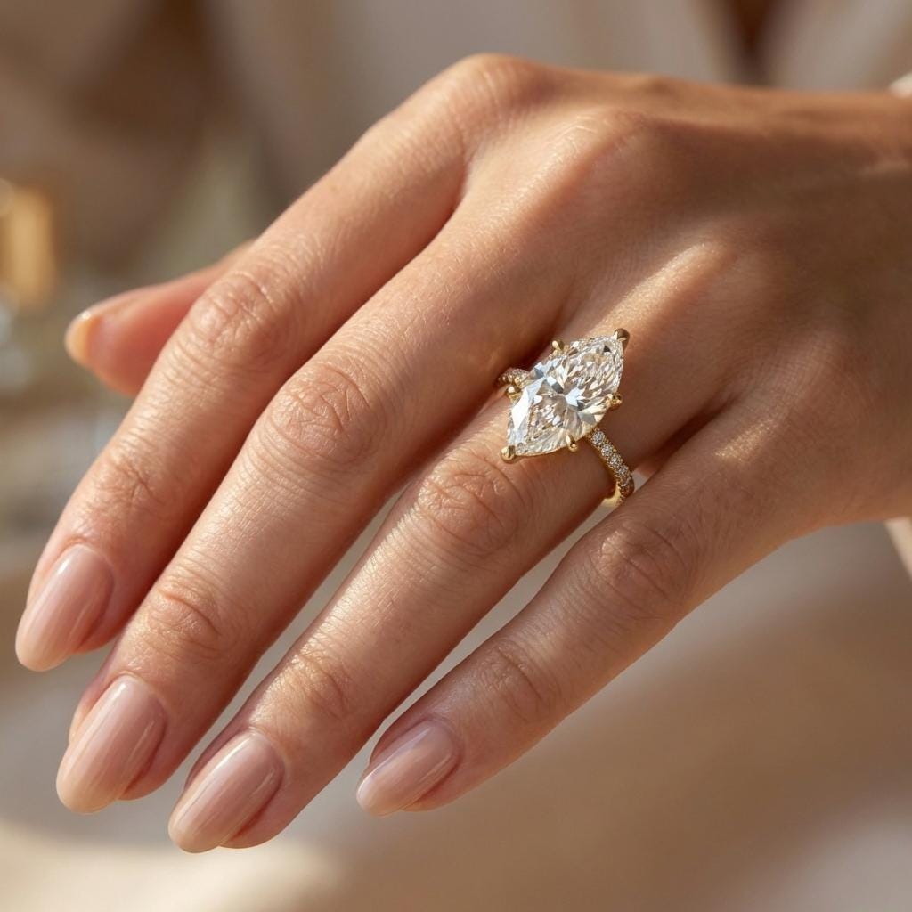 3ct Marquise Moissanite Engagement Ring, 14k Gold Promise Ring for Her, Vintage Statement Ring, Unique Eternity Rings for Women, Bridal Ring image #5