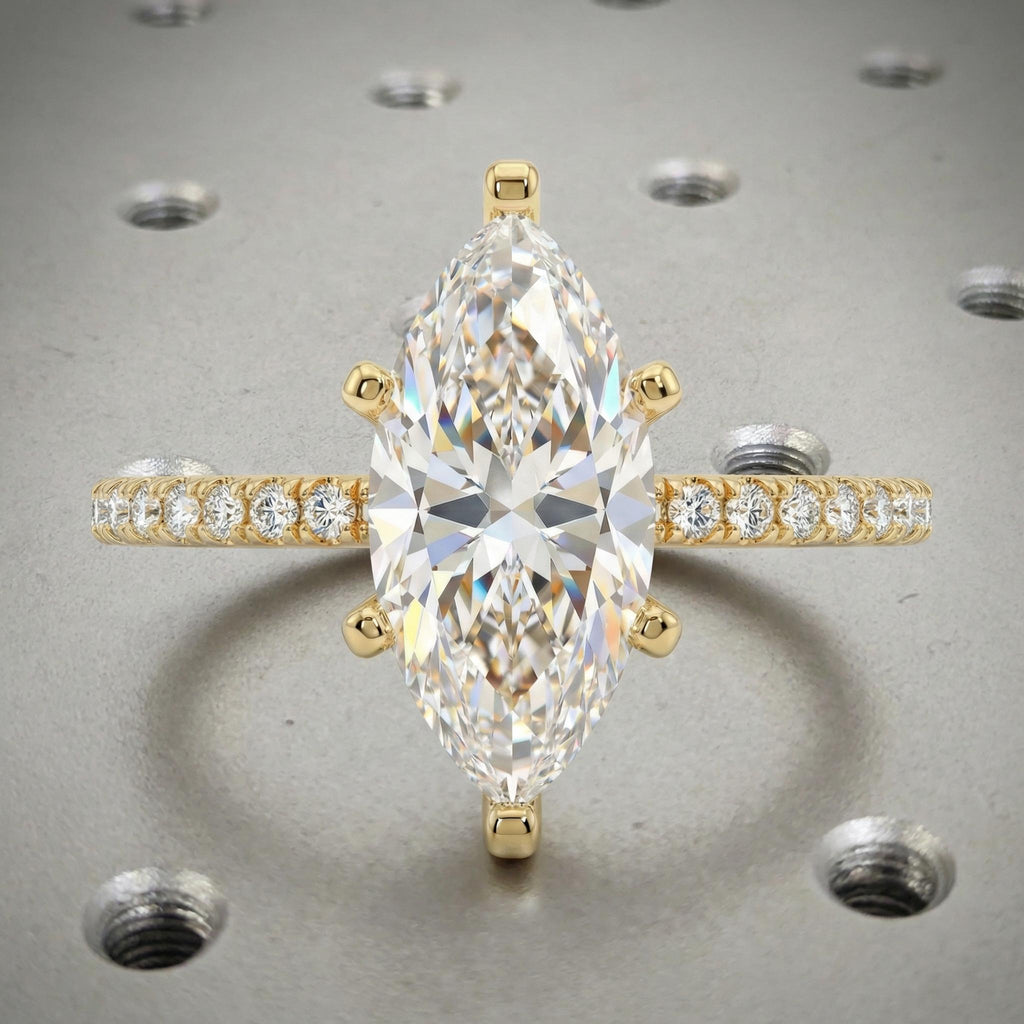 3ct Marquise Moissanite Engagement Ring, 14k Gold Promise Ring for Her, Vintage Statement Ring, Unique Eternity Rings for Women, Bridal Ring image #6
