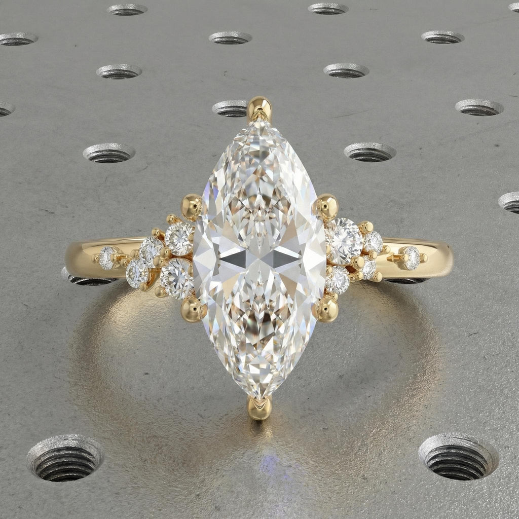 3CT Marquise Moissanite Snowdrift Ring, Gold Engagement Ring | Moissanite, Diamond Cluster Ring | Antique Art Deco Ring, Unique Wedding Ring