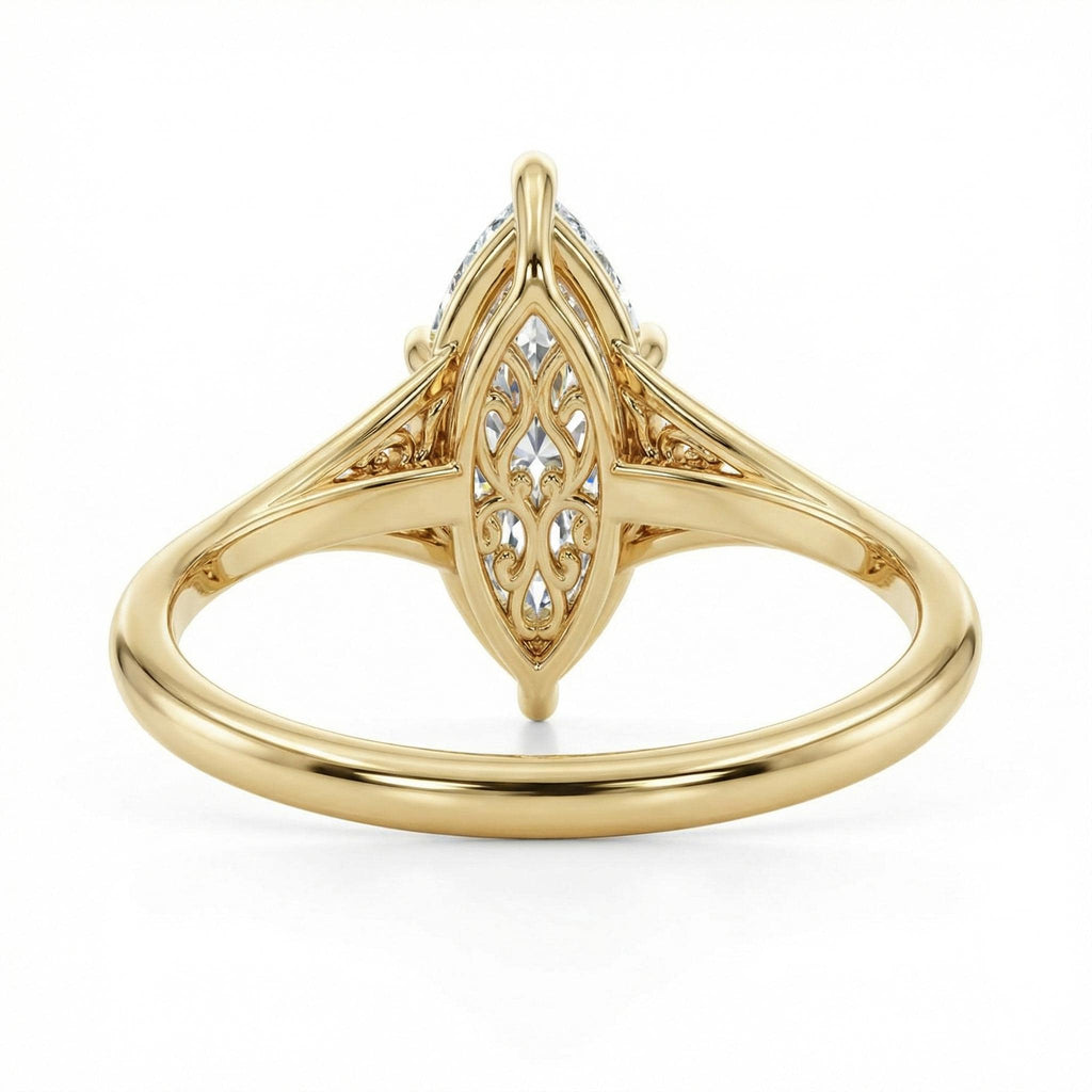14K Gold Heirloom Moissanite Engagement Ring, Victorian Filigree Band, Marquise Ring image #5