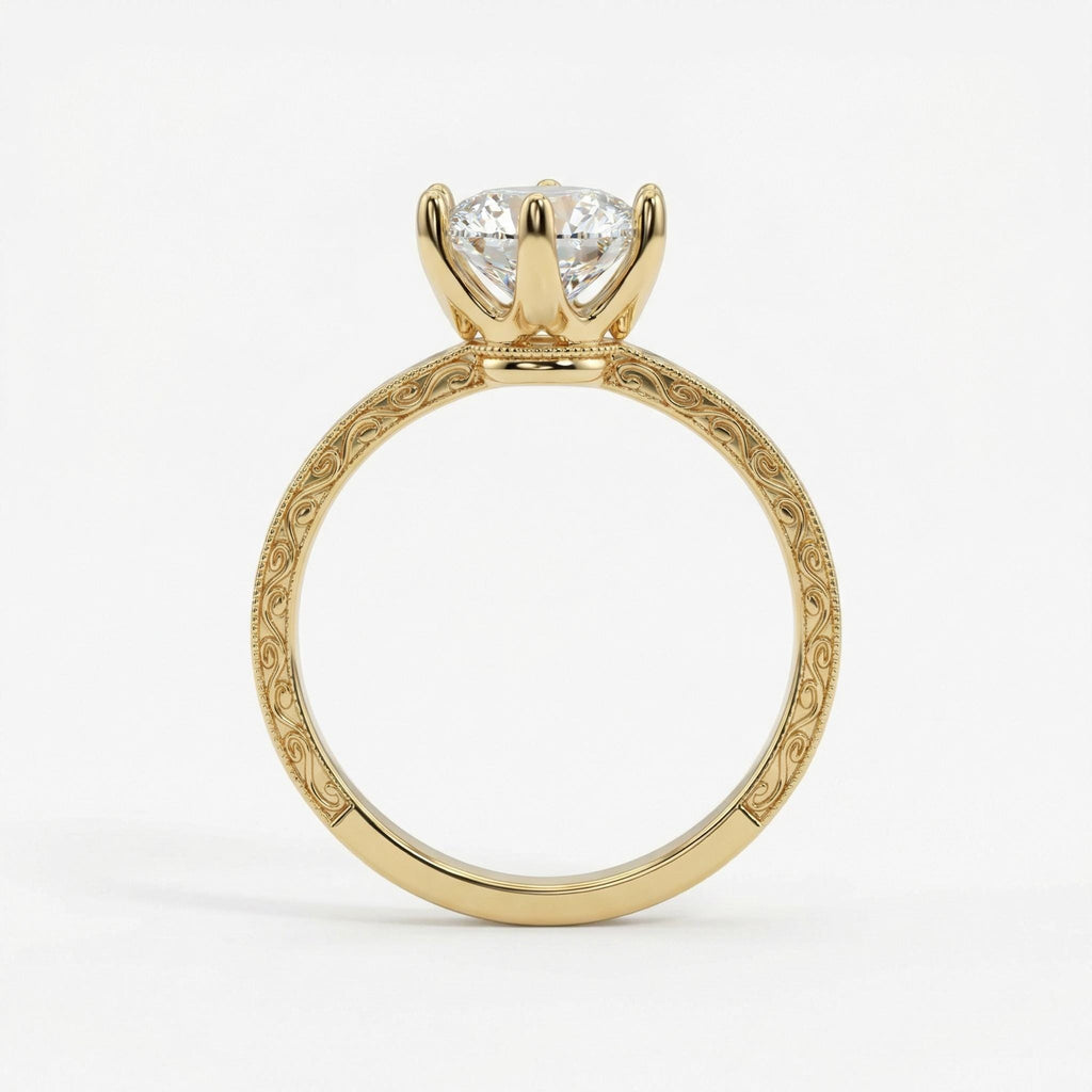 Marquise Cut Moissanite Engagement Rings: 14K Yellow Gold Filigree Hand Carved Art Deco Vintage Solid Gold Classic Wedding Promise Solitaire image #6