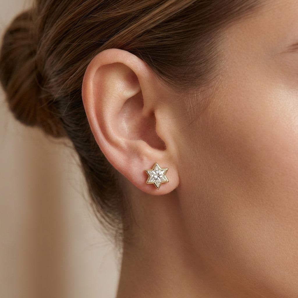 1.25ct Moissanite Star of David Stud Earrings, Jewish Star Bridal Earrings, Yellow Gold Magen David, Star of David Earrings for Her, Jewish Star of David Earrings Gift