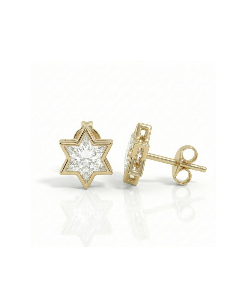 1.25ct Solitaire Studs Star Earrings: Certified Lab Created Diamond, Bezel set, Solid Gold or Platinum Push Back Studs image #3